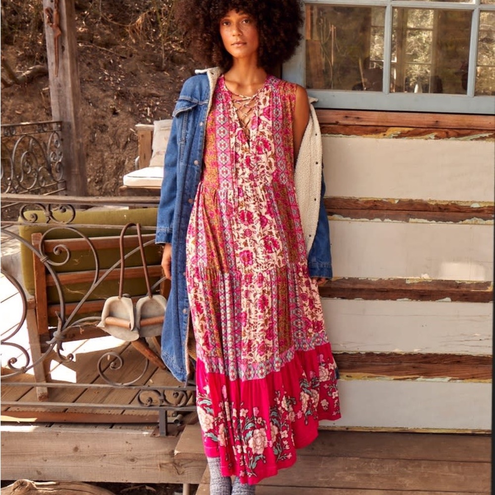Free People Hanalei Bay Dress - Floral Pink Maxi Dress